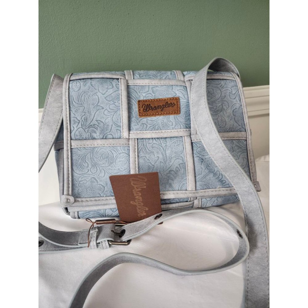 Wrangler Blue Gray Floral Embossed Crossbody Bag